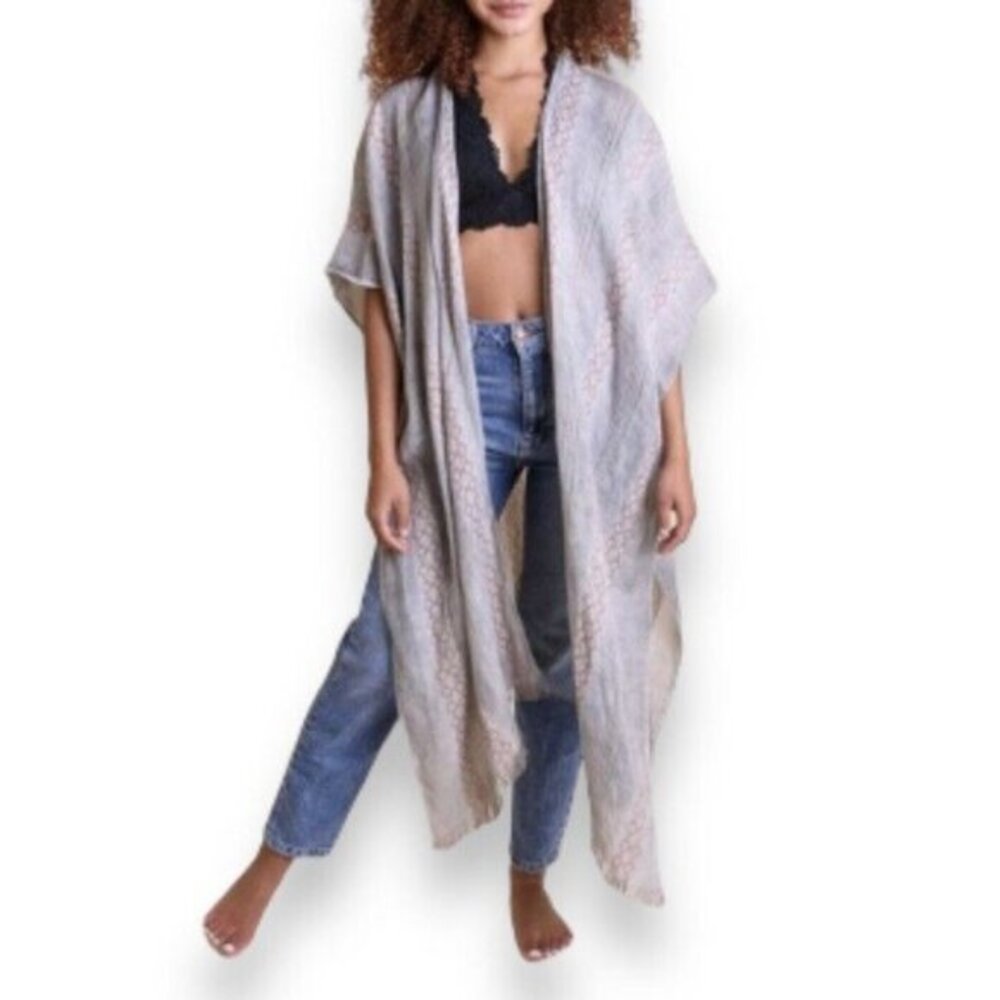 Long Tribal Kimono Boho Beach Wrap Swim Coverup 40” Long 32” At Chest Laying